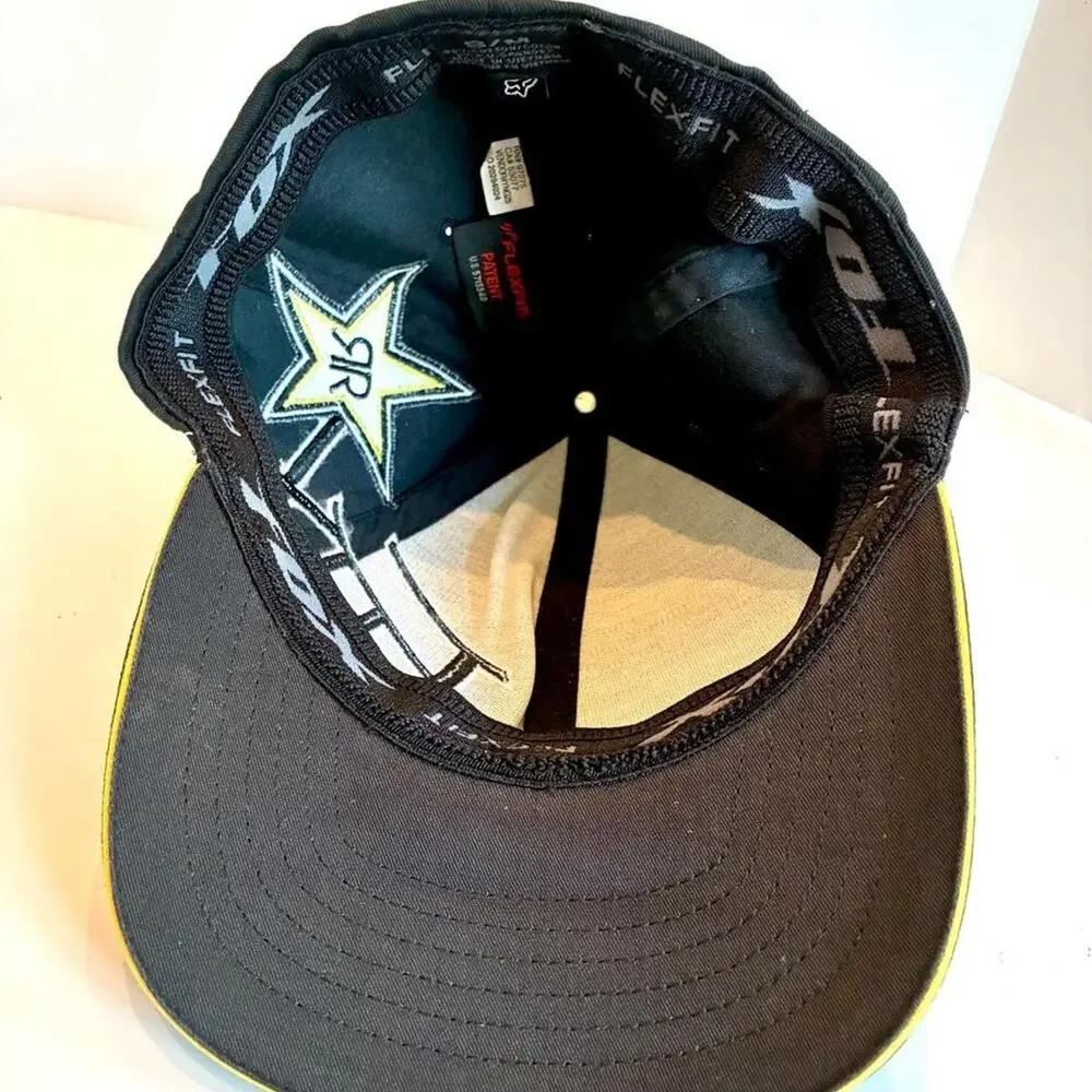 Fox Racing Rockstar Energy Drink Flexfit Hat Black Mens Cap Rare s/m